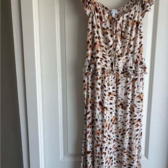 Sofia by Sofia Vergara Ruffle Tank Midi Maxi Dress - White and Brown Pattern - Picture 4 of 4